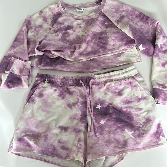 Wildfox Tie Dye Star Sweatshirt & Short Lounge Set size Large - Picture 3 of 10